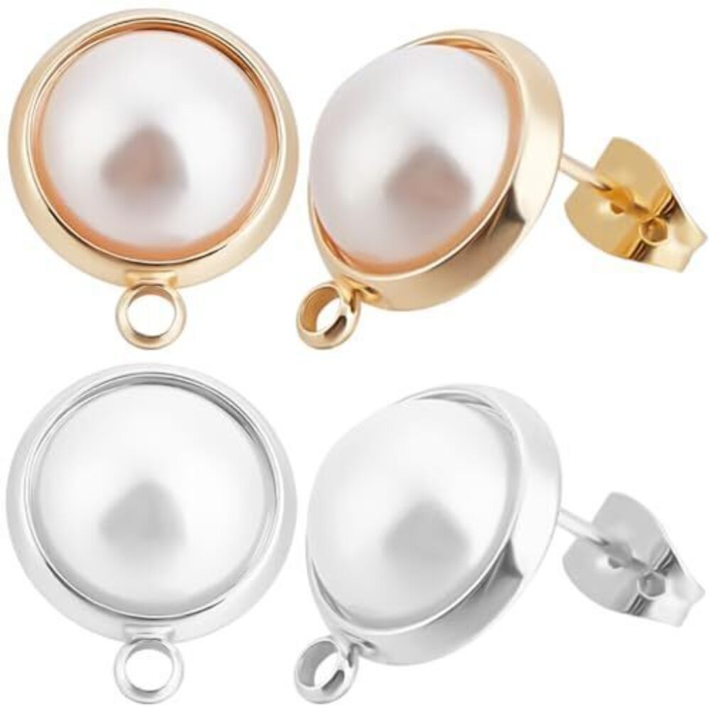 3413 1 Box 20Pcs Pearl Earring Findings 18K Gold&925 Sterling Silver Plated